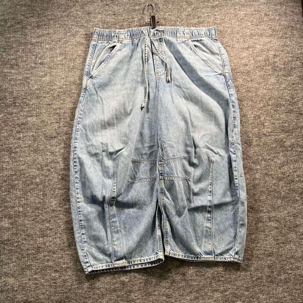 Gap Ultrasoft Denim Wide Leg Pull On Pants Light Wash Blue Large Petite